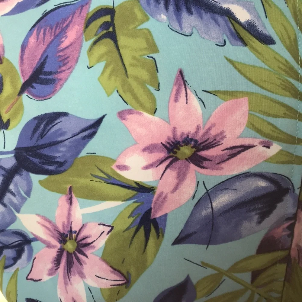 Vintage 80s 90s Tropical Pink and Blue Floral Midi Dress - Picture 4 of 6